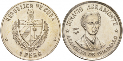 Куба 1 песо 1977 Игнасио Аграмонте (1841-1873) KM 187 медно-никель UNC 189-743