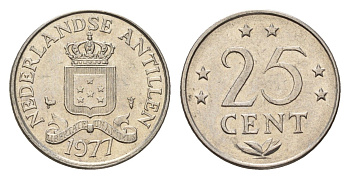 Нидерландские Антильские острова (Нидерландские Антилы) 25 центов 1977 KM 11 никель 4643-617