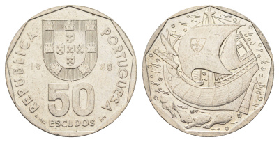 Португалия 50 эскудо 1988 KM 636 медно-никель 4542-524