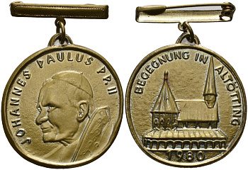 Бавария медаль 1980 Иоанн Павел II, встречас в Альтеттинге, диаметр 31,5 мм., с подвеской бронза 1085-6-13