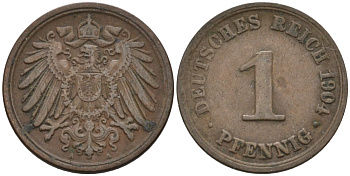 Германия 1 пфенниг 1904 A KM 10, J. 10 медь 4567-1158