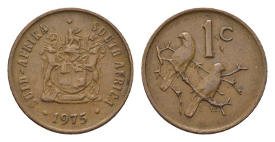 ЮАР 1 цент 1975 герб, капские воробьи KM 82 бронза 4690-1219