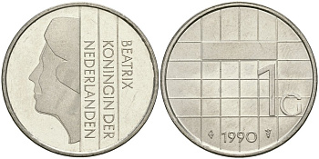 Нидерланды 1 гульден 1990 Беатрикс (1980-2013) KM 205 никель UNC 4579-431