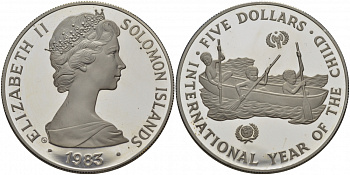 Соломоновы острова 5 долларов 1983 Международный год детей, тираж 5775 экземпляров KM 16 серебро PROOF 1077-3-61
