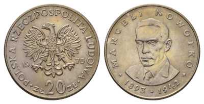 Польша 20 злотых 1975 Марцелий Новотко Y 69 медно-никель UNC 3336-541