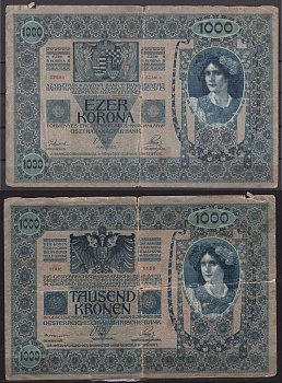 Австрия 1000 крон 1902 Женщина, австрийское знаме, с печатью Pick 8 бумага 7547-20-2-1