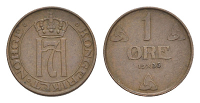 Норвегия 1 эре 1936 Хокон VII (1905-1957) KM 367 бронза 4632-1046