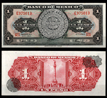 Мексика 1 песо 1965 Pick 59 i бумага aUNC 7198-12-2-1