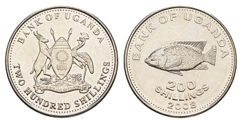 Уганда 200 шиллингов 2008 KM 68 медно-никель UNC 4650-1252