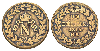 Франция 1 десим 1815 BB, Наполеон I (1815) Le Franc 131A бронза 3711-532
