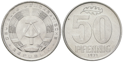 ГДР 50 пфеннигов 1971 A KM 12.2 алюминий UNC 4175-1113