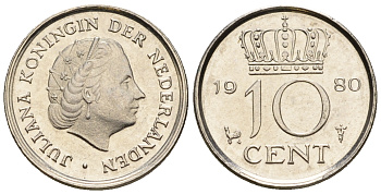 Нидерланды 10 центов 1976 Юлиана (1948-1980) КМ 182 никель 220-543
