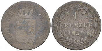Бавария 1 крейцер 1846 Людвиг I (1825-1848) KM 422, AKS 88 серебро 73-636