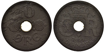 ДАНИЯ 10 ЭРЕ 1944 N; GJ, КРИСТИАН X (1912-1947) KM 822.2а цинк 4549-866