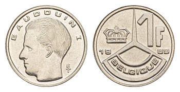 Бельгия 1 франк 1989 Belgique, Бодуэн I (1951-1993) KM 170 железо плакированное никелем 4632-561