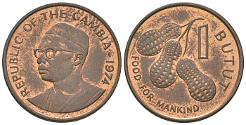 Гамбия 1 бутут 1974 ФАО - Еда для человечества KM 14 бронза UNC 4615-1051