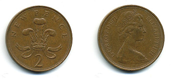 Великобритания 2 пенса 1971 Елизавета II (1952-2022) КМ 916, Spink 4235 (C1) бронза 4110-655