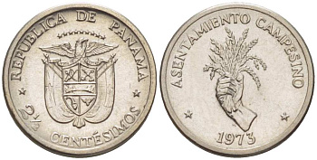 Панама 2 1/2 сентесимо 1973 ФАО, сельское хозяйство KM 32 медь плакированная медно-никелем aUNC 4516-244