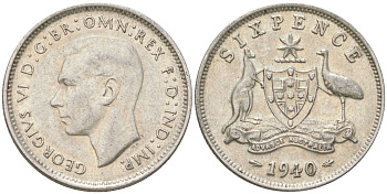 Австралия 6 пенсов 1940 Георг V (1936-1952) KM 38 серебро 4623-216