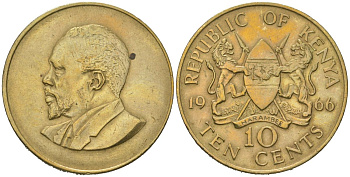 Кения 10 центов 1966 KM 2 никель латунь 4389-233