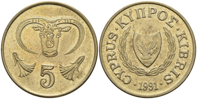 Кипр 5 центов 1991 KM 55.3 никель латунь 4141-954