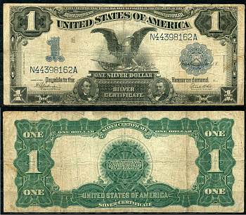 США 1 доллар 1899 серебряный сертификат, голубая серия, орел, подписи Speelman, White Pick 338 c (8)  бумага   451-643-1-1