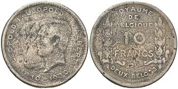 Бельгия КОПИЯ 10 франков 1930 белый металл 63-512