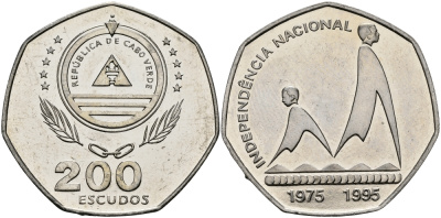Кабо-Верде 200 эскудо 1995 20 лет независимости KM 35 медно-никель UNC 3333-1032