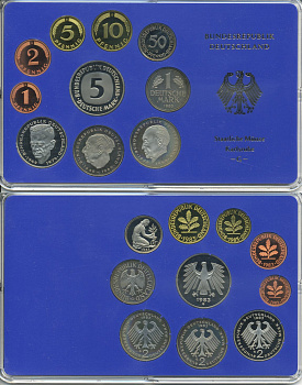 ФРГ набор из 9 монет 1984 G, официальный государственный набор, в пластике    PROOF  3540-45