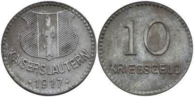 Кайзерслаутерн 10 пфеннигов 1917 Funck 231.2 цинк 4606-156