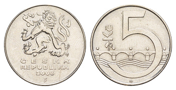 Чехия 5 крон 2008 KM 8 сталь плакированная никелем 4514-737