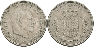 Дания 5 крон 1965 Фредерик IX (1947-1972) KM 853 медно-никель 81-235