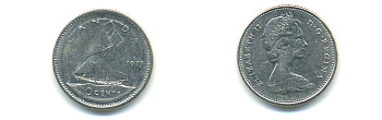 Канада 10 центов 1975 Елизавета II (1952-2022), парусник KM 77.1 никель 86-1114