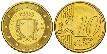 Мальта 10 евроцентов 2008 F KM 128 нордик UNC 4551-1112