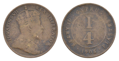Кипр 1/4 пиастра 1905 Эдуард VII (1901-1910) KM 8 бронза 4127-1123