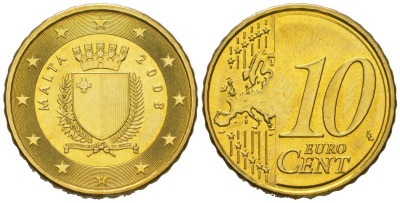 Мальта 10 евроцентов 2008 F KM 128 нордик UNC 4551-1112