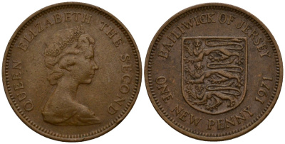 Джерси 1 новый пенни 1971 Елизавета II (1952-2022), герб KM 30 бронза 4602-842