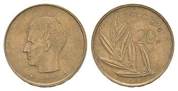 Бельгия 20 франков 1980 Belgique, Бодуэн I (1951-1993) KM 159 никель латунь 4538-1147