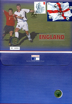 Великобритания 1 фунт 2002 Елизавета II (1952-2022), в оригинальном конверте, с марками, первый день гашения KM 1030, Spink J17 медно-никель BU 4-3-3-32