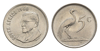 ЮАР 5 центов 1968 Окончание президентства Чарльза Сварта, South Africa, легенда на английском KM 76.1 никель 4602-853