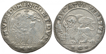 Италия, Венеция 1 дукато 1663-1664 ММ, Святой Марк, благословение дожа, Доменико II Контарини (1659-1675) Dav. 4267, Mont. 1887, Paol. 105.14 серебро 00-810-80