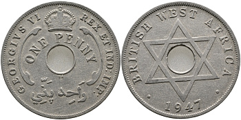 Британская Западная Африка 1 пенни 1947 SA, Георг VI (1937-1952) KM 19 медно-никель 1523-431