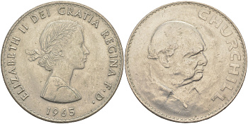 Великобритания 1 крона (5 шиллингов) 1965 Уинстон Черчилль, Елизавета II (1952-2022) KM 910, Spink 4144 медно-никель 4552-422