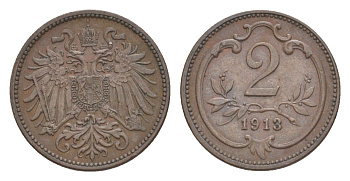 Австрия 2 геллера 1913 Франц Иосиф I (1848-1916) KM 2801 бронза 4639-1029