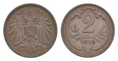 Австрия 2 геллера 1913 Франц Иосиф I (1848-1916) KM 2801 бронза 4639-1029