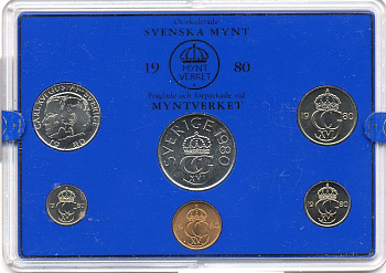 Швеция набор монетного двора из 6 монет 1980 в пластике, Карл XVI Густав (1973- ) KM MS15 UNC 4-3-6-128
