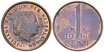 Нидерланды 1 цент 1980 Юлиана (1949-1980) KM 180 бронза UNC 220-516