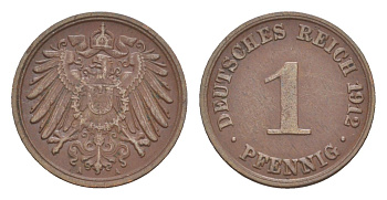 Германия 1 пфенниг 1912 A, Вильгельм II (1888-1918) KM 10, J. 10 медь 4647-842