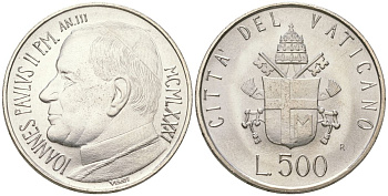 Ватикан 500 лир 1981 Иоанн Павел II (1978-2005) KM 160 серебро UNC 32-712