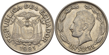 ЭКВАДОР 1 СУКРЕ 1981 АНТОНИО ХОСЕ де СУКРЕ KM 78b сталь плакированная никелем 31-414